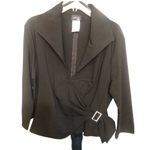 Onyx Nites X-large black dressy faux wrap V-neck back zip rhinestone detail